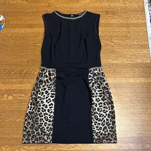 Black Mini Dress with Leopard Accents
